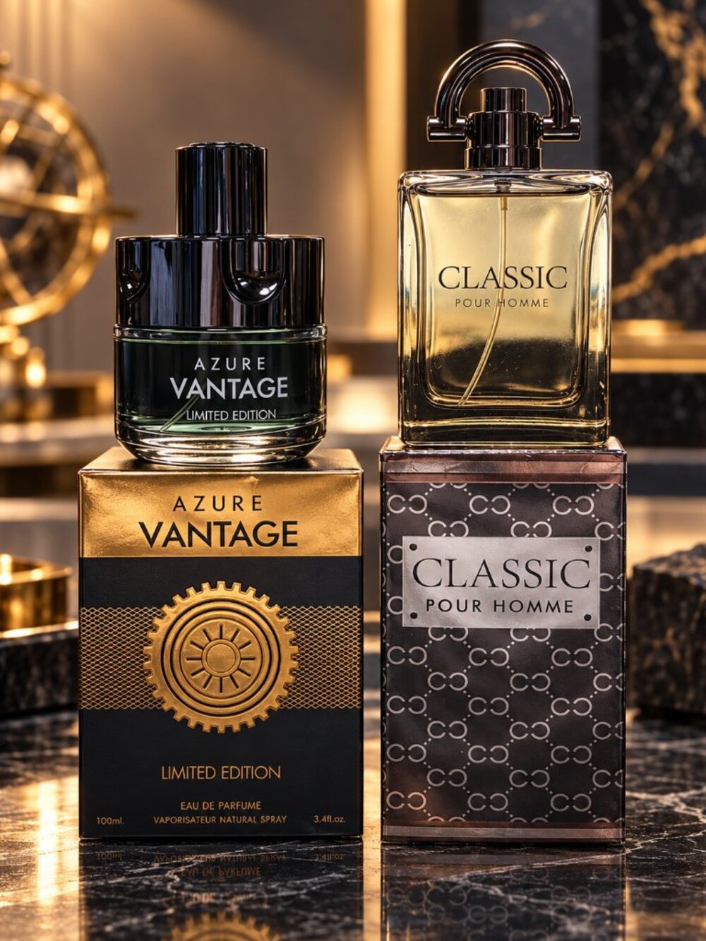 2 Men’s EDP Set – Classic Pour Homme & Secret Plus Azure Vantage 3.4 oz